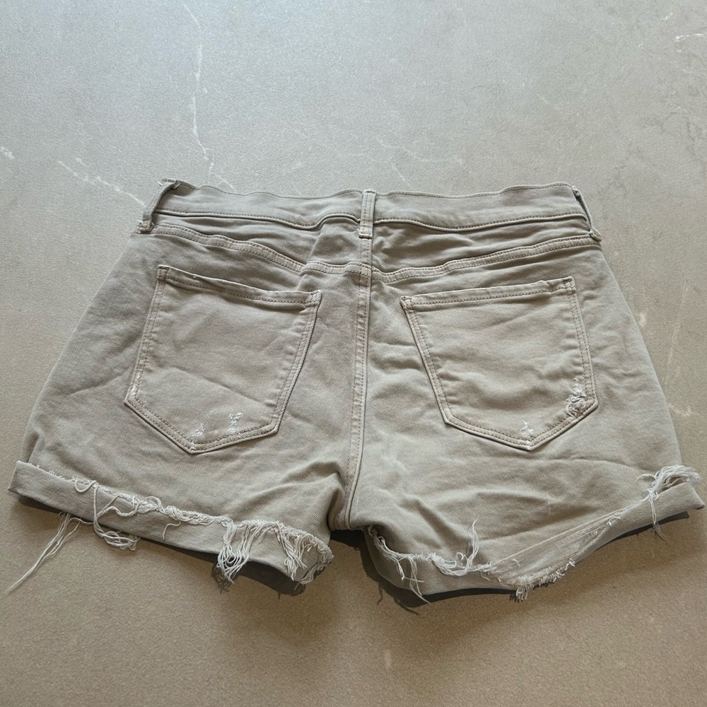 Distressed Mid Rise Boyfriend Gray Jean Shorts - Picture 7 of 8